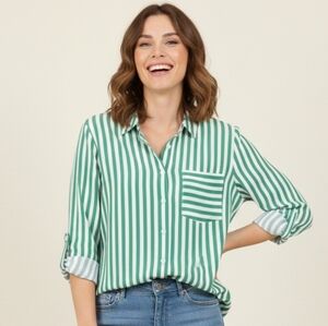 NWT Janw & Delancey Emerald Striped Button-Down Shirt